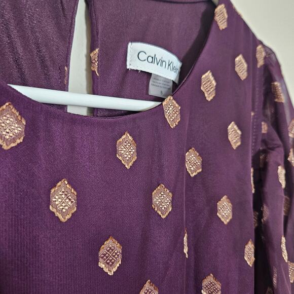 NWT Calvin Klein Shift Dress Sz 8 Aubergine Gold - Picture 5 of 15